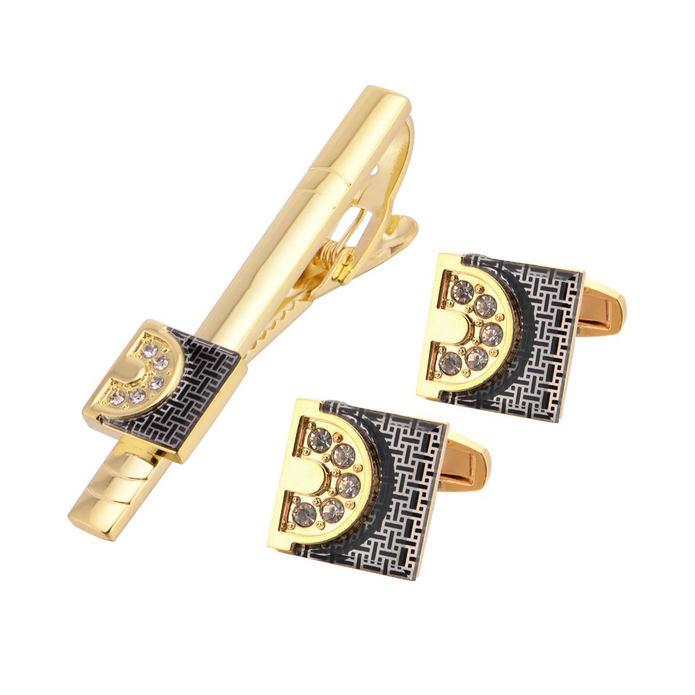 Gold Tone Cufflinks Tie Bar Se - Tie Bar Set Gift avaliação e preço
