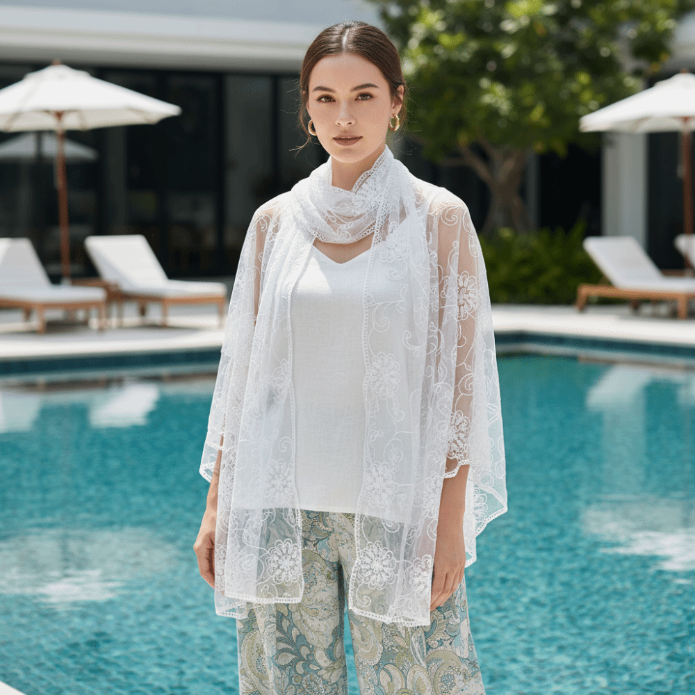 Lace Scarf Embroidered Floral  - Stole Wedding Shawl avaliação e preço